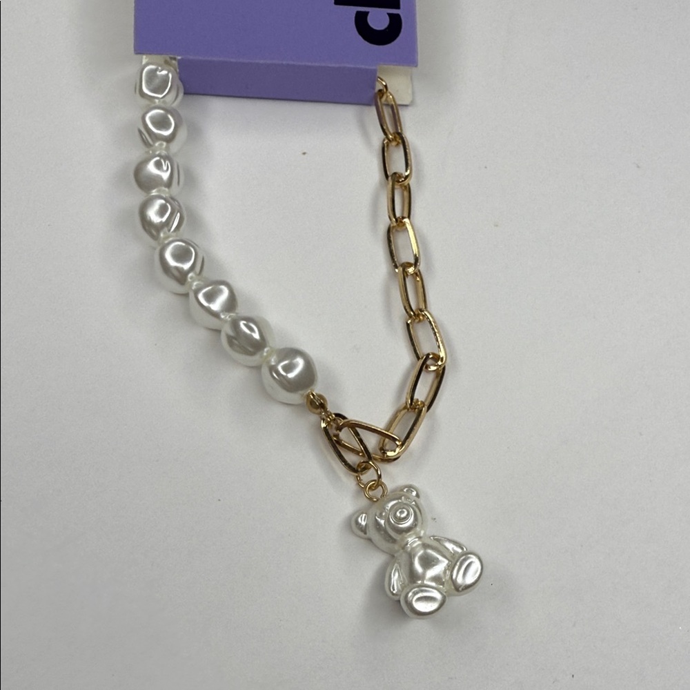 Claire's Gold and White Bear Charm Bracelet